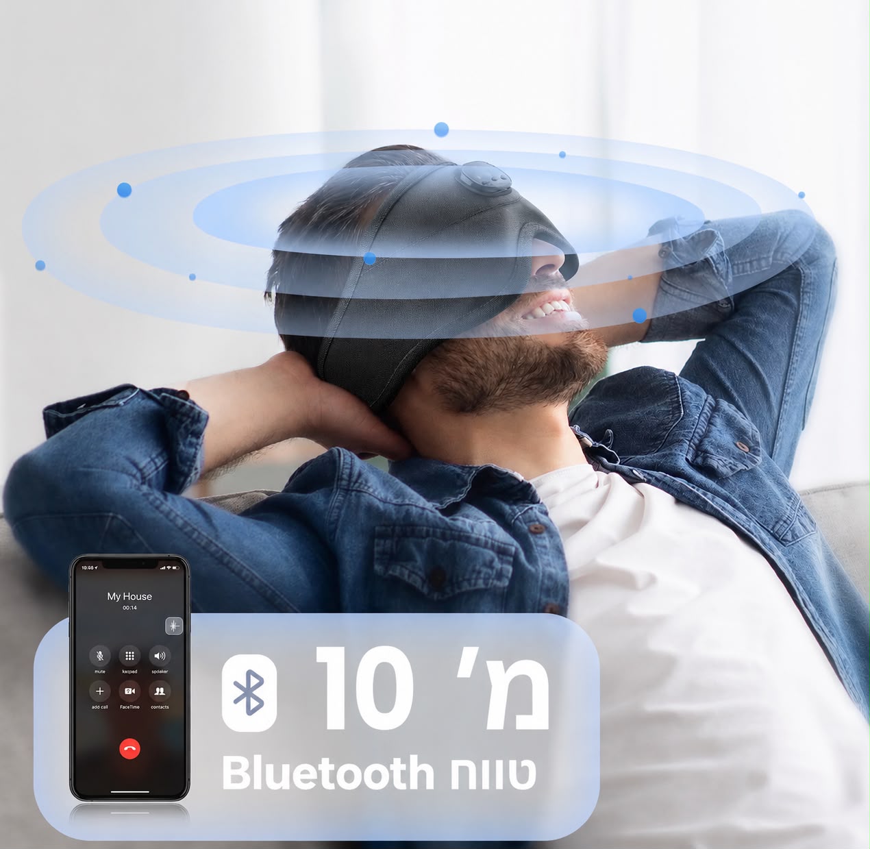 מסכת שינה חכמה עם חיבור Bluetooth וצלילי רעש לבן
