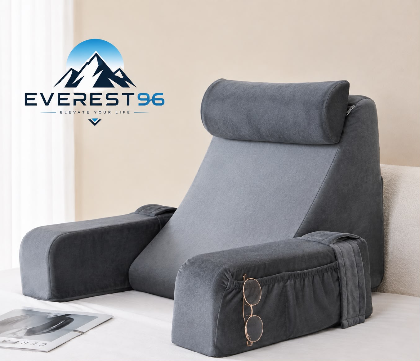 EVEREST96 – כרית תמיכה ושיפוע ארגונומית לקריאה ומנוחה